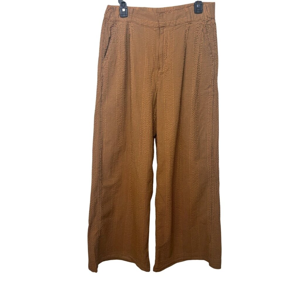 Free People Womens Star Of Wonder Striped Brown Wide-Leg Pants Medium - Picture 14 of 16